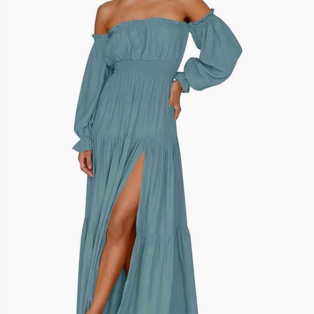 Elegant Off-Shoulder Blue Maxi Dress